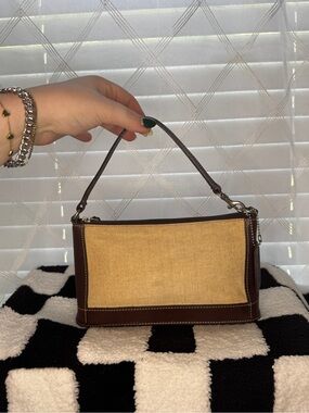 Vintage Coach Demi Bleeker Linen Canvas & Leather Mini Bag Pochette 6115
